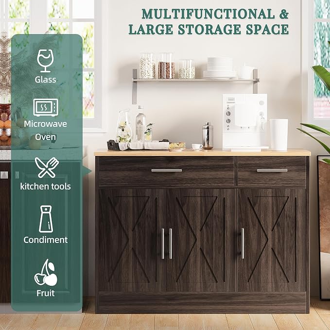 Shintenchi Modern Farmhouse Sideboard Buffet Cabinet, Barn Doors Buffet Cabinet - Image 6