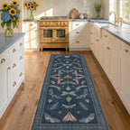 Vintage Navy Blue 2x5 Runner Rug, Washable Insect Carpet - Image 3