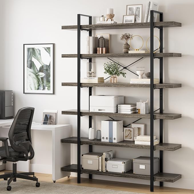 OtterOasis Bookshelf Set, Heavy Duty 6-Tier Industrial Bookcase, 120lbs Shelf - Image 6
