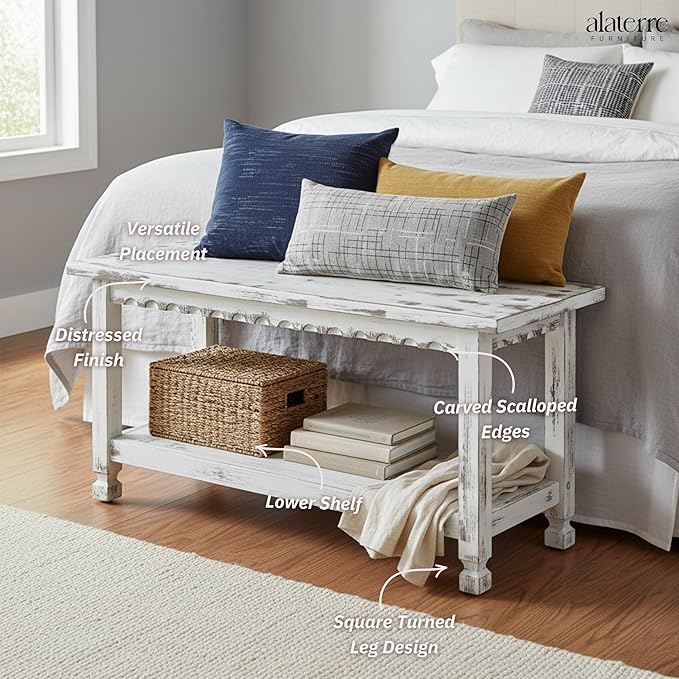 Country Cottage 36-Inch Farmhouse Entryway Bench - Image 6