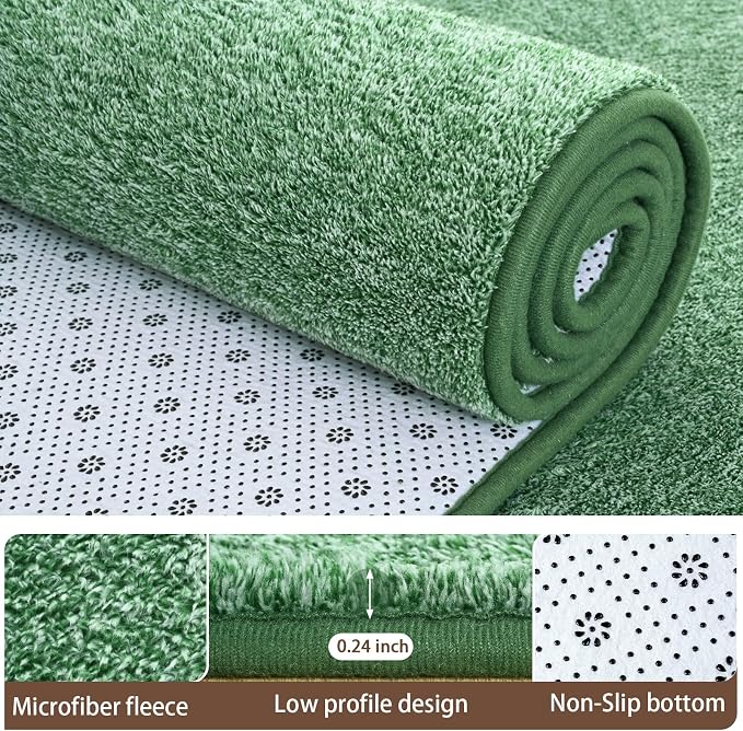 Small Area Rugs for Bedroom, 2×4 Non Slip Runner Rug, Matte Green | Washable - Image 3