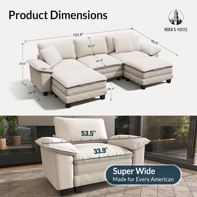 HERA'S HOUSE 124" Modular Sectional Sofa, Oversized U Shaped Couches - Image 2