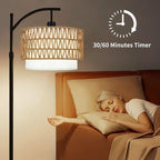 ZECOXOL Arc Floor Lamp with Table and Shelves, Rattan Boho Floor Lamp with - Image 5