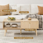 LCRBOL Coffee Table with Storage, Boho Dining Table with Fluted Drawer and - Image 3