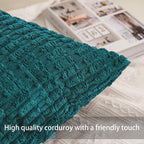 Pack of 2 Corduroy Decorative Throw Pillow Covers 18x18 Inch, Turquoise | Fall - Image 2