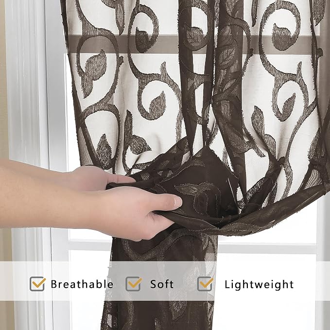 Furman Sheer Curtains Chocolate 45 Inch Length 2 Panels Set, Jacquard Clip - Image 6