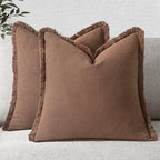 MIULEE Linen Fringe Decorative Fall Euro Pillow Covers Dark Coffee 22x22 | Set by MIULEE