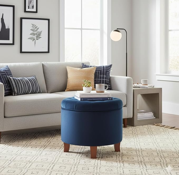 HomePop by Kinfine Fabric Upholstered Round Storage Ottoman - Image 2