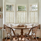 Green on Beige Linen Kitchen Curtains Rod Pocket 26W X 36L 2 Panels | Elisa - Image 3
