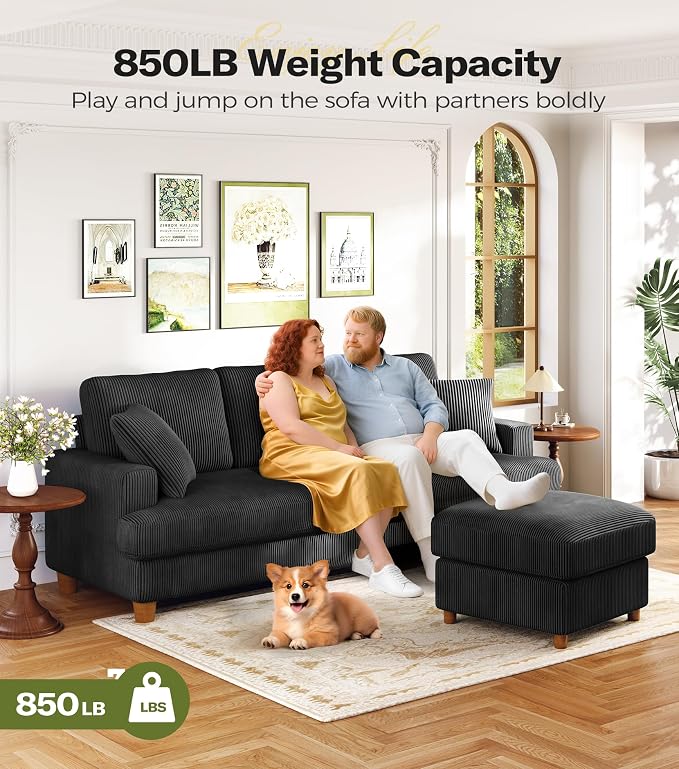 87in Corduroy Couch, Kidirect Sofa No Tool Assembly, Comfy Couches - Image 5