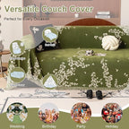 VClife Emerald Green Ginkgo Botanical Sofa Cover Non Slip Chenille Couch Cover - Image 4