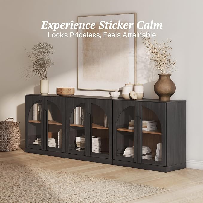 BELLEZE 2 Tier Bookshelf with Arched Glass Door - Image 3
