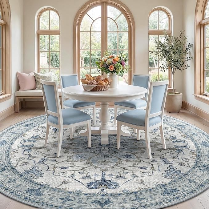 RELEANY Washable Area Rug, Round 10ft, Water Repellent, Pet Friendly, Vintage - Image 3