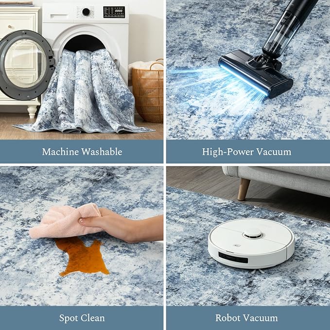 Rugflix 8x10 Area Rugs for Living Room, Washable Light Blue Grey Large Rug | - Image 4
