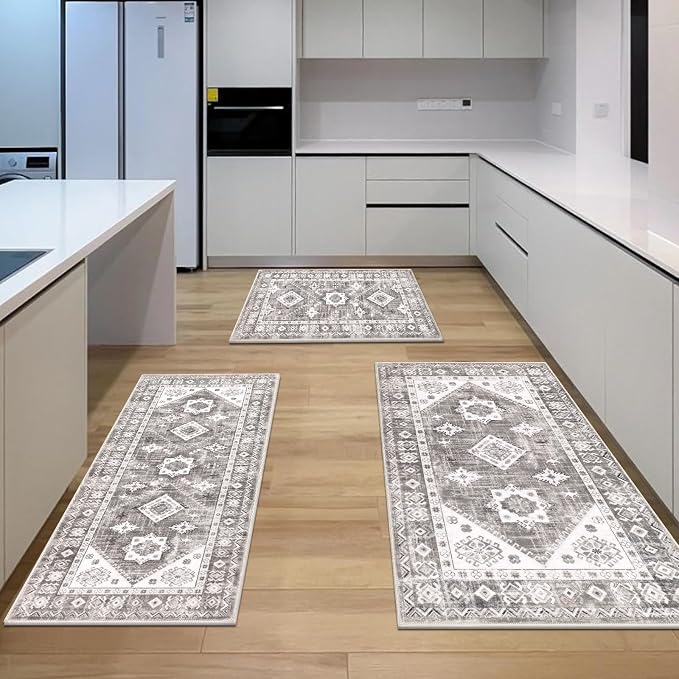 HEBE Boho Kitchen Rugs Set of 3, Non Slip Washable Kitchen Mats - Image 7