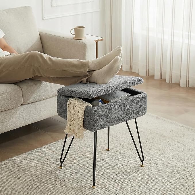 Vanity Stool Chair, Faux Teddy Fur Ottoman Foot Stool - Image 7