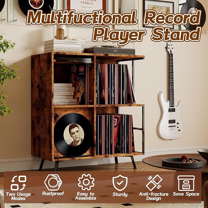 Faesun 3 Tier Flip Top Record Player Stand, Vinyl Record Storage Holds up to - Image 7