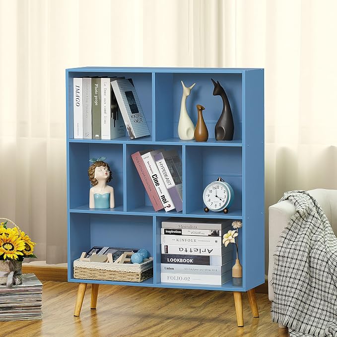 YAHARBO 7 Cube Bookshelf, Wooden Modern Bookcase - Image 5