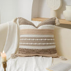 Boho Decorative Throw Pillow Cover 22x22 Square Brown Accent Pillowcase Tassels - Image 8
