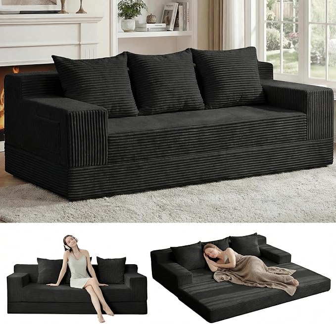 Erament 3 Seater Boneless Couch Sofa Bed, Compression Convertible Futon Floor by Unknown