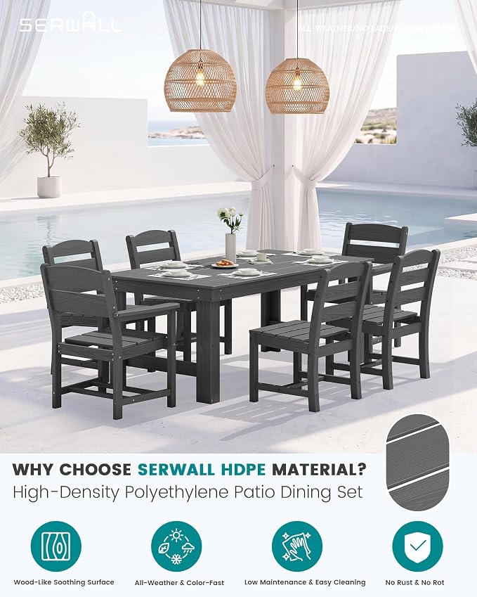 SERWALL Outdoor Dining Table Set, 67‘’ HDPE Patio Dining Set - Image 2