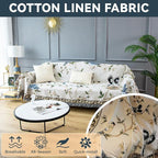 VClife Boho Beige Jacquard Couch Cover Modern Floral Bird Cotton Linen Slipcover - Image 6