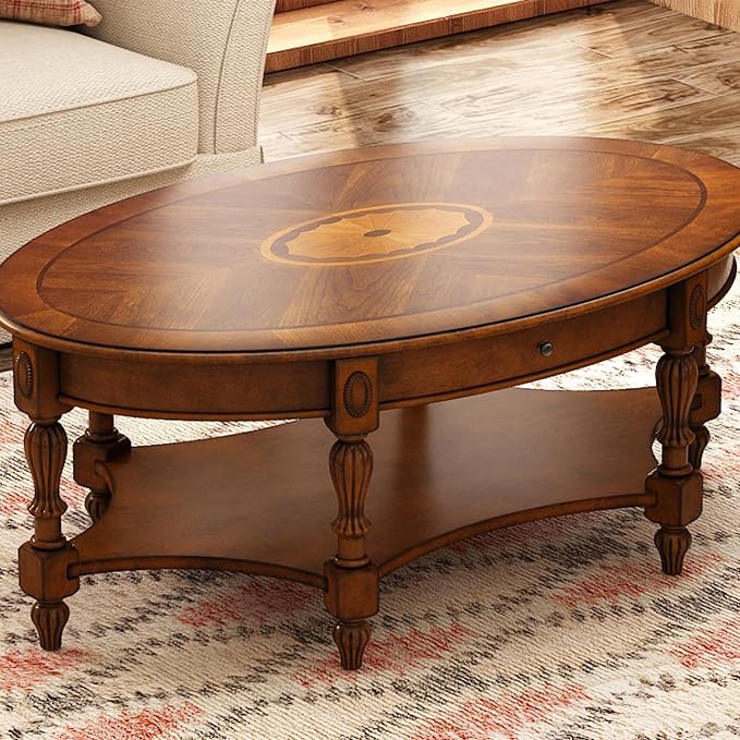 PADMA HOUSE Traditional Wood Oval Coffee Table - Image 3