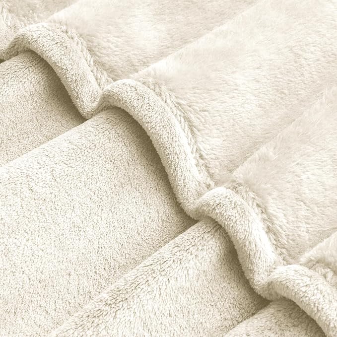 BEDELITE Fleece Blanket Soft Plush Oversized Bed Blanket Cream 120"x120" | - Image 4