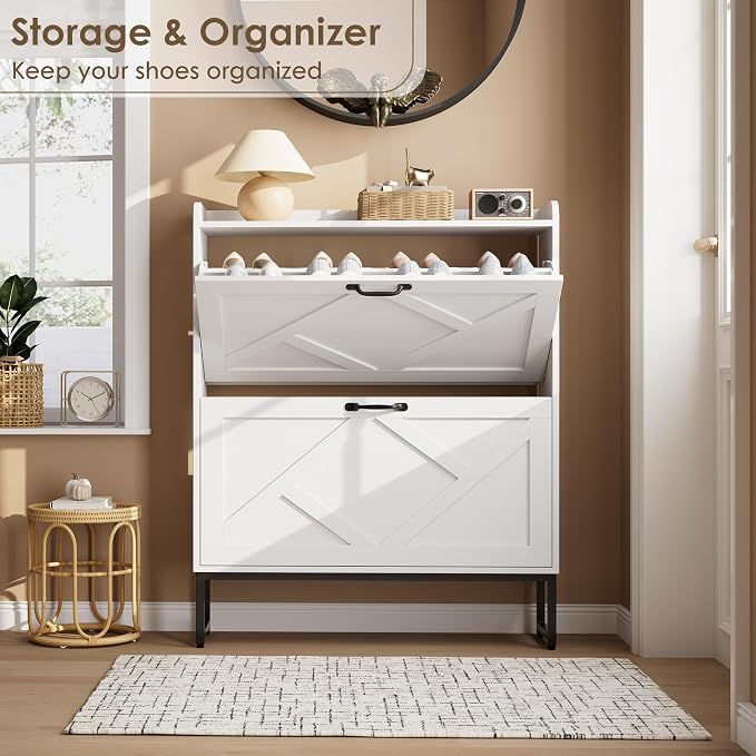 Nicetree Shoe Cabinet with 2 Flip Drawers, Freestanding Shoe Organizer - Image 4