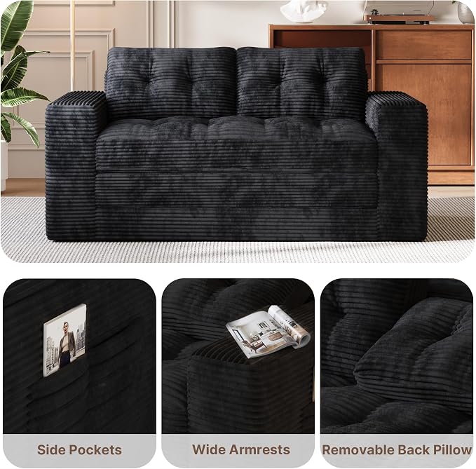Gizoon Convertible Loveseat Sleeper Sofa Bed, Corduroy Pull Out Couch - Image 6