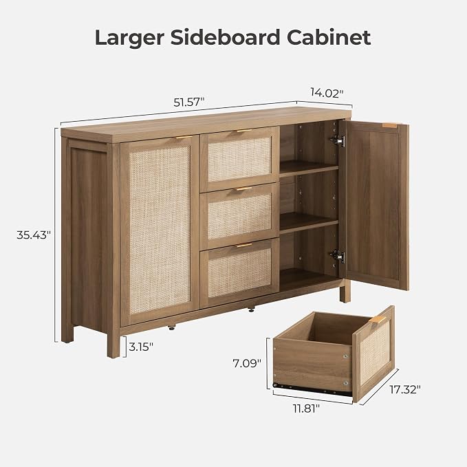 SICOTAS Rattan Sideboard Buffet Cabinet - Image 3