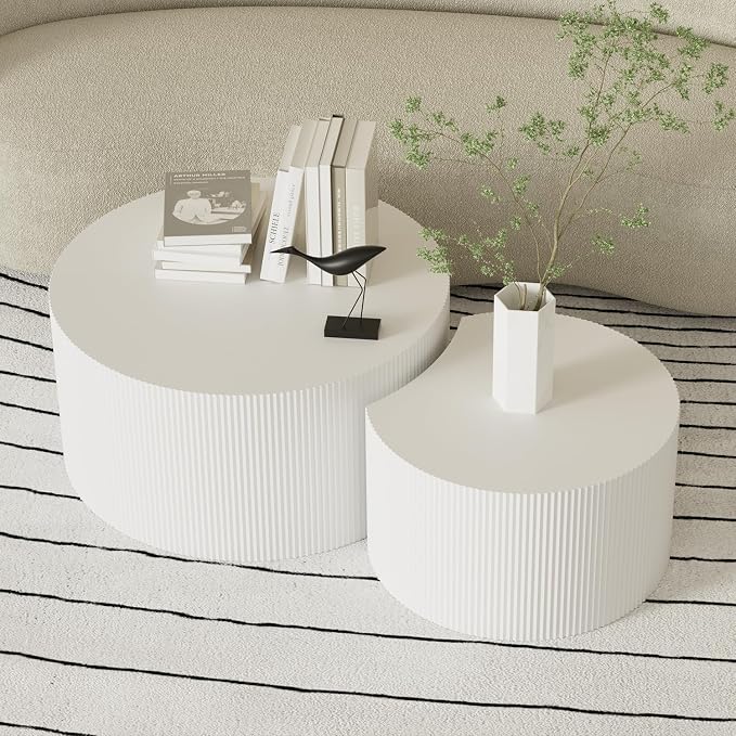 55.12'' White Round Nesting Coffee Table Set of 2, Modern Side End Table - Image 5