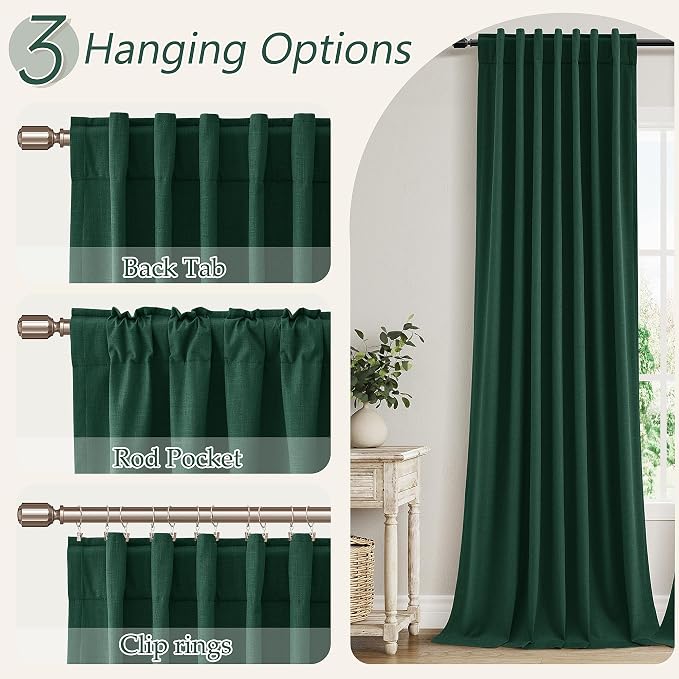 Dark Green 100% Blackout Curtains 108 Inch Length 2 Panels Set - Image 5