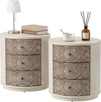 HOMPUS Round End Table Set 2, Fully Assembled Nightstand w 3 Storage Drawers by HOMPUS