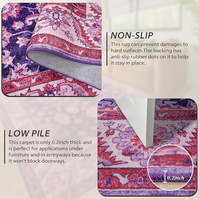 Area Rugs for Living Room, 6x9 Washable Area Rug for Bedroom, Retro Floral - Image 3