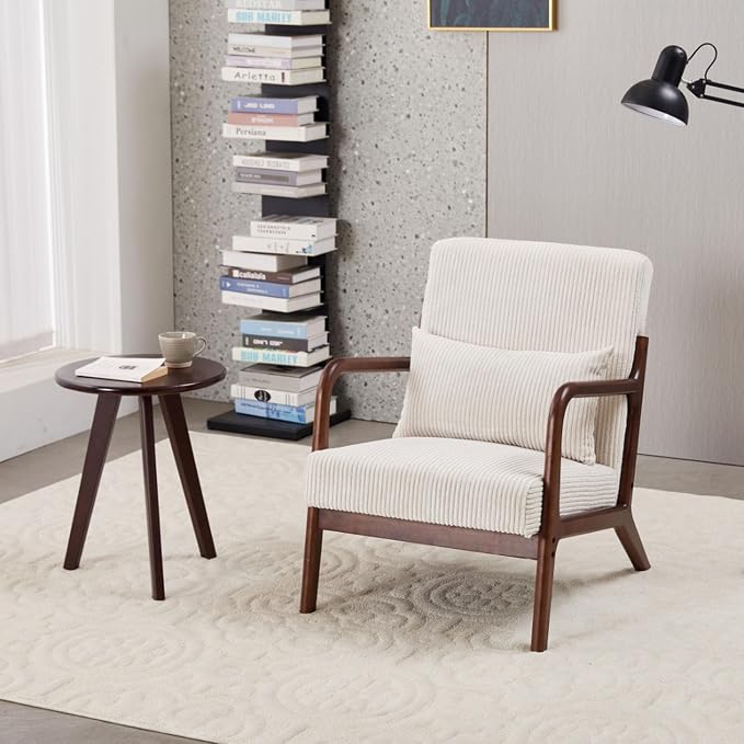 Beige Midcentury Modern Accent Chair by HRVEOCEI