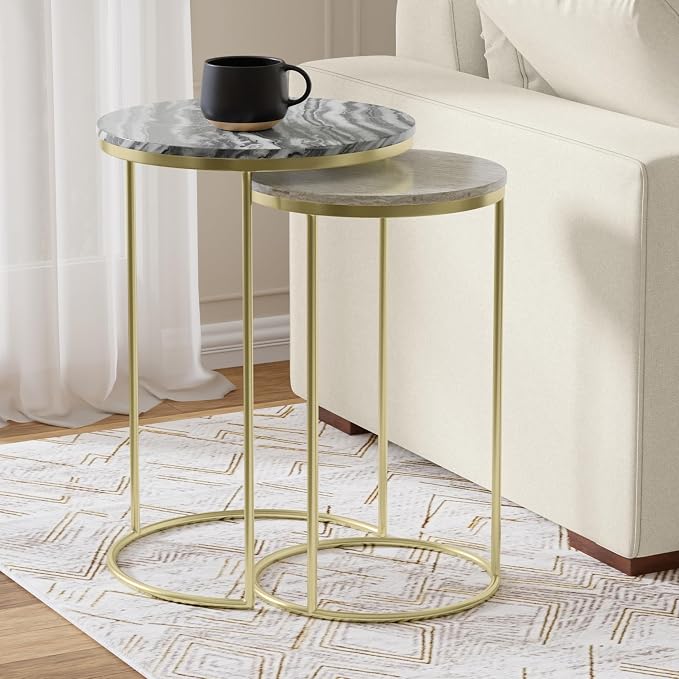 SIMPLIHOME Ashley Nesting Tables Set – 16 inch Wide Genuine Marble Top Metal - Image 2