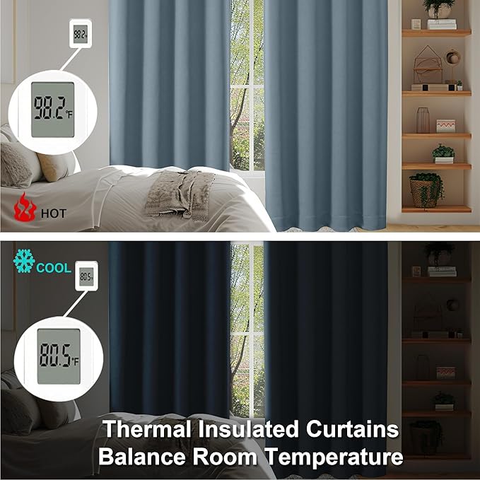 Simplebrand Ava Stone Blue Blackout Curtains, Privacy Thermal Insulated - Image 6