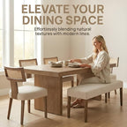 HNY Mid Century Modern Rattan Dining Chairs Set of 6, Farmhouse Linen - Image 7