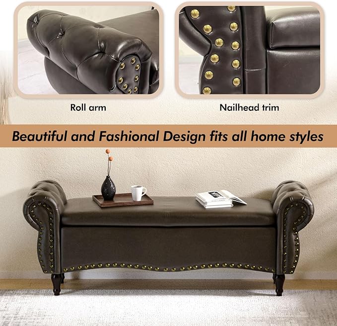 ZZW Storage Ottoman Bench, Tufted Bed Benches - Image 5