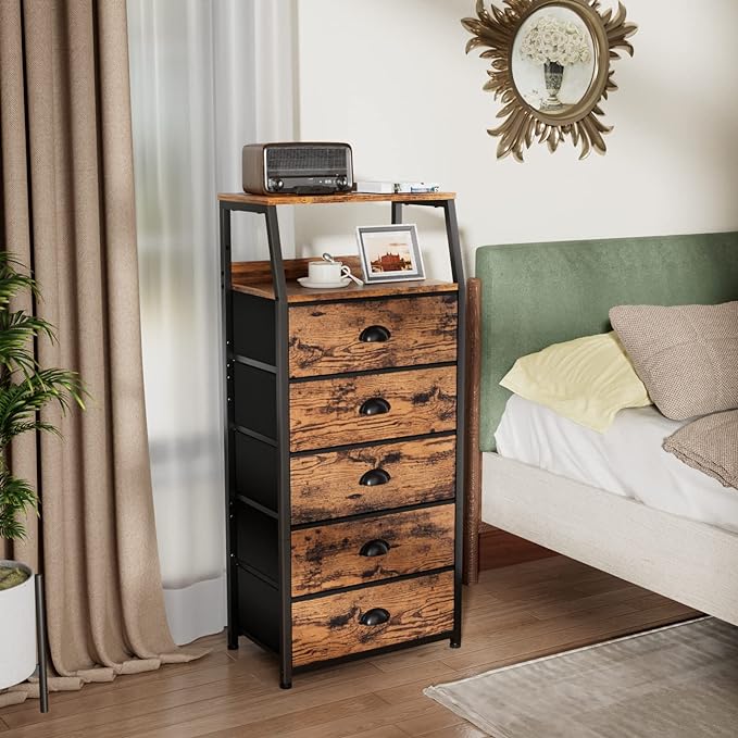 Furnulem Tall 5 Drawers Dresser, Vertical Storage Tower Fabric Dresser - Image 6