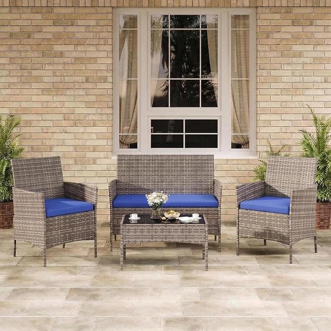 4-Piece Outdoor Furniture Set, PE Rattan Wicker Chairs - Image 7