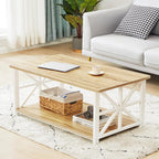 GreenForest Coffee Table with Round Corner, Farmhouse Center Table with 2-Tier - Image 8