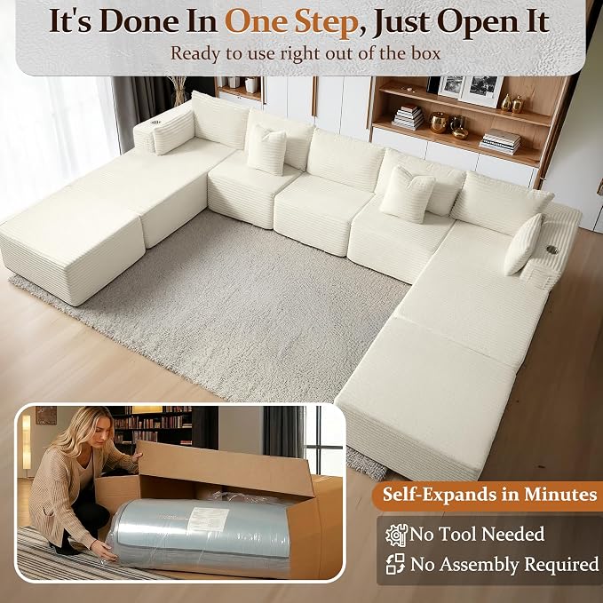 168" Cloud Sectional Couch, Comfort U Shaped Sofa - Image 3