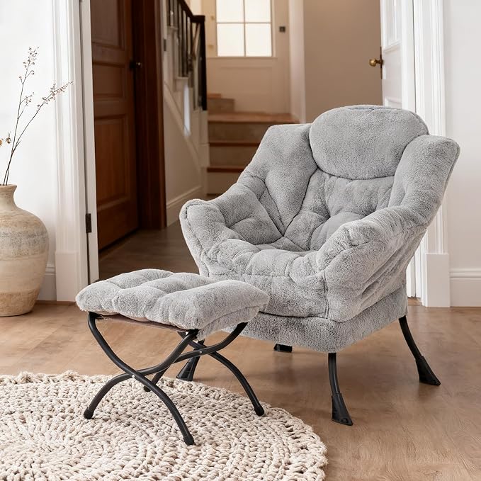 Welnow Lazy Chair with Ottoman, Modern Accent Chair with Armrests and a Side - Image 10