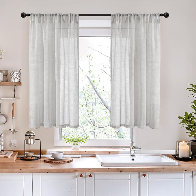 BGment Light Grey Linen Curtains 40 Inch Length - Image 2