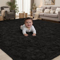 PLHXFR 5x7 Area Rugs Living Room: Fluffy Bedroom Rug Shag Carpet Black | by PLHXFRSoftAreaRugs