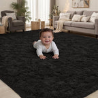 PLHXFR 4x6 Area Rugs Living Room: Fluffy Bedroom Rug Shag Carpet Black | by PLHXFRSoftAreaRugs