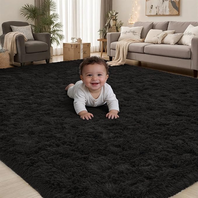 PLHXFR 4x6 Area Rugs Living Room: Fluffy Bedroom Rug Shag Carpet Black | by PLHXFRSoftAreaRugs