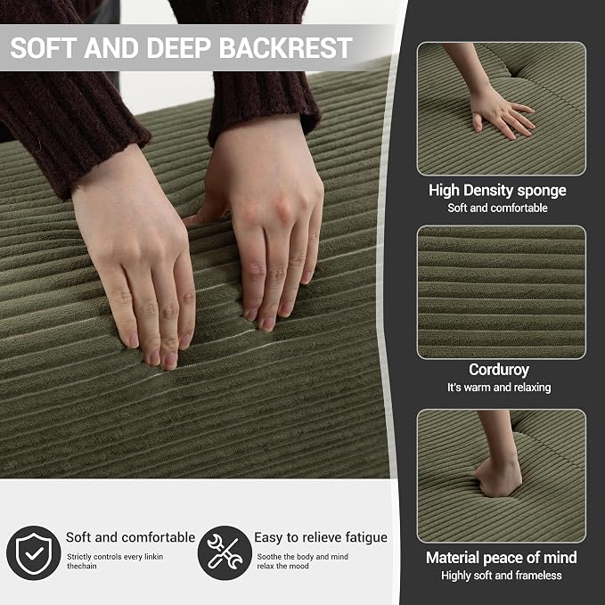 119'' Modular L-Shaped Boneless Sectional, Corduroy Deep Seat Cloud Sectional - Image 4